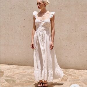 VRG GRL White Linen Maxi Dress NWT